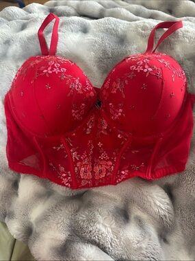 Victoria's Secret Red Embroidered Longline Bra